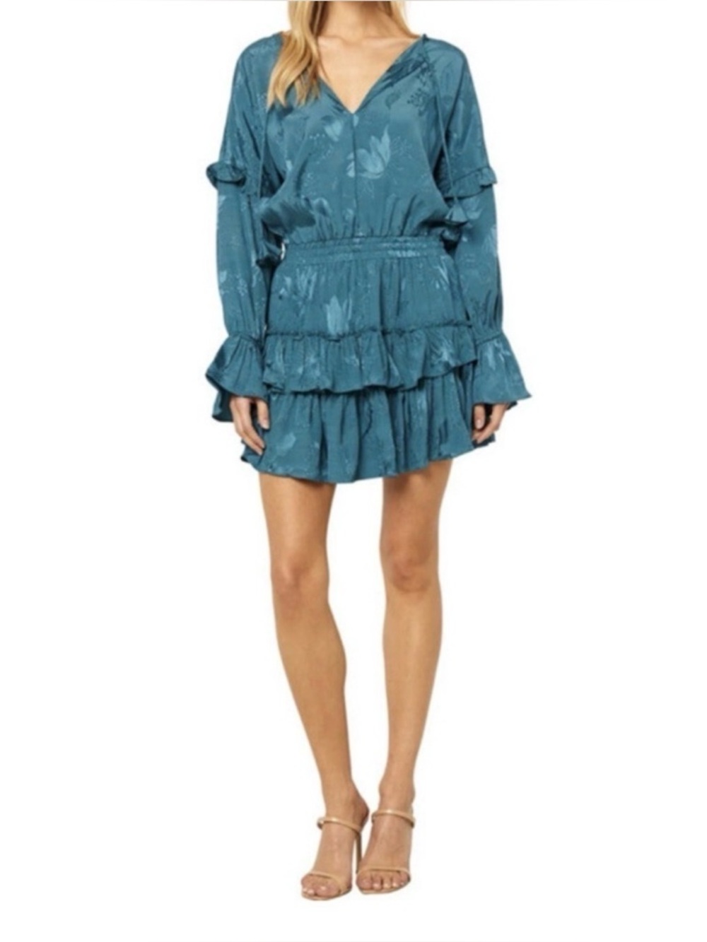 MISA Teal Tiered Ruffle Tunic Dress size xs NWT